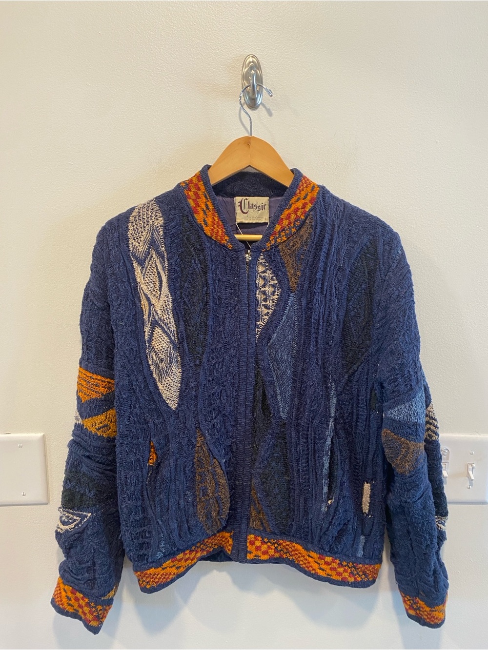 Vintage 90s COOGI Classic 3D Knit Full Zip Jacket Small Linen Cotton Australia